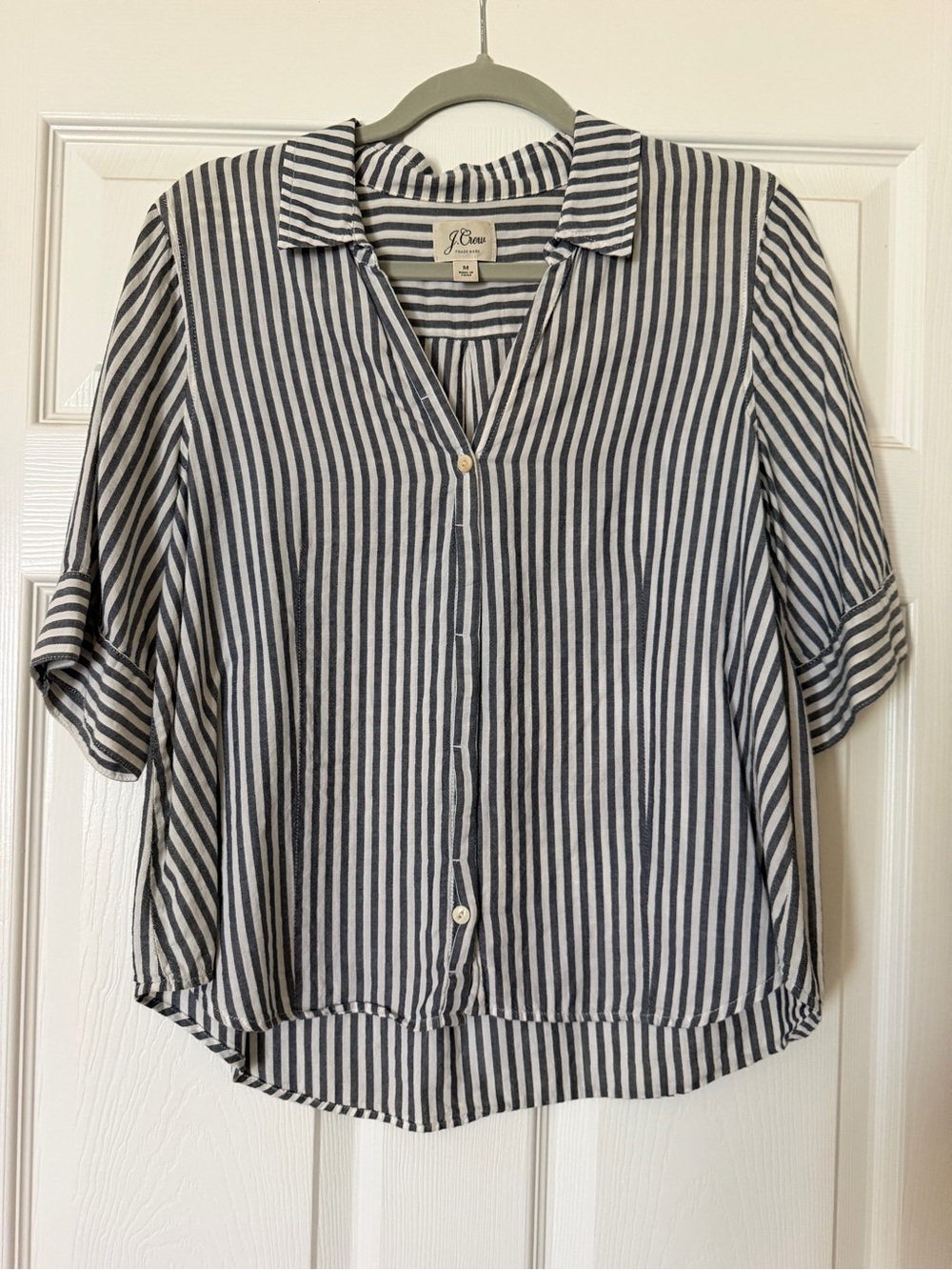 J. Crew Navy and White Vertical Stripe Button-Down Shirt